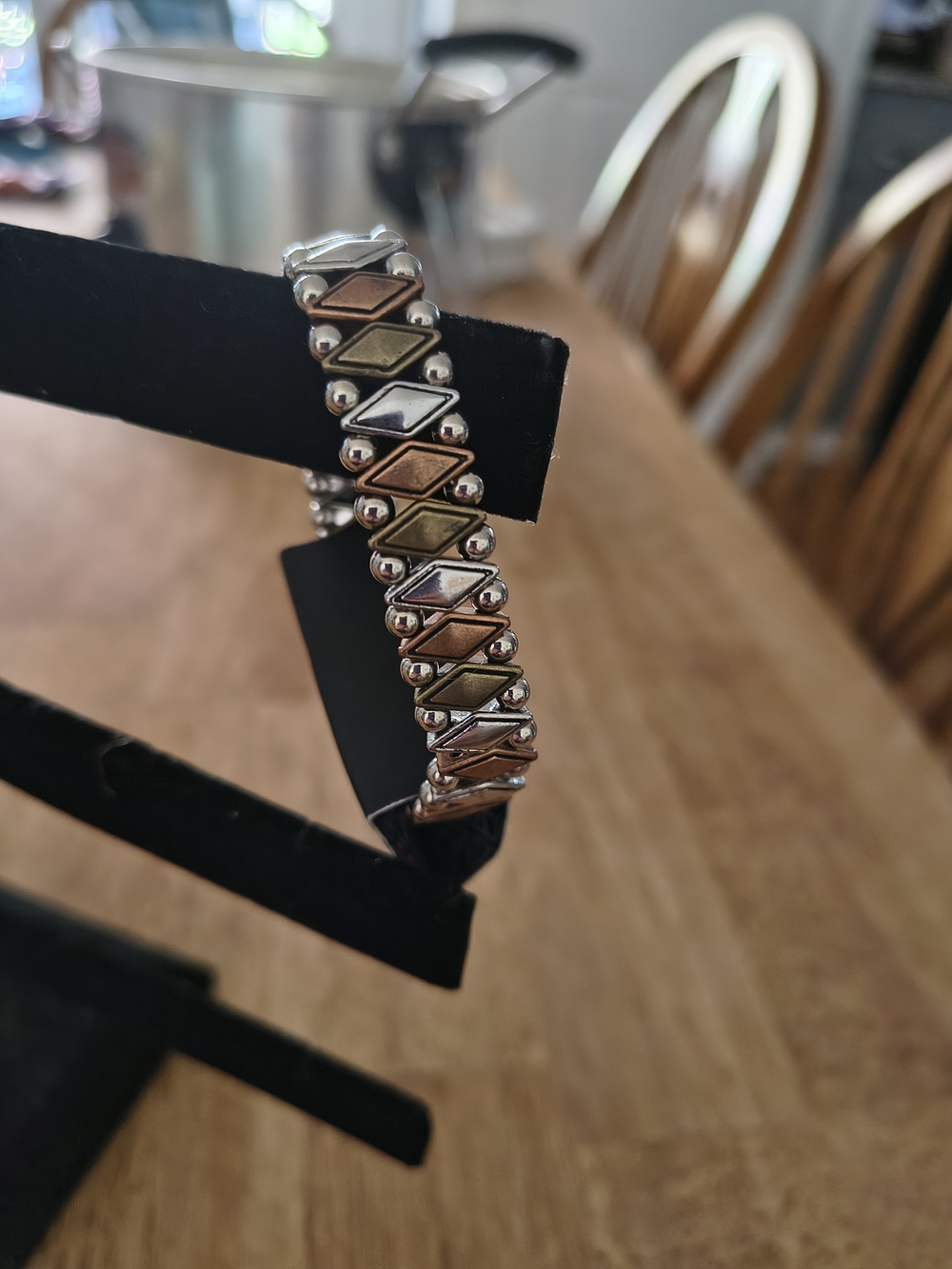 paparazzi Tri-Tone Metal Stretch Bracelet in Silver, Gold, Rose-Gold